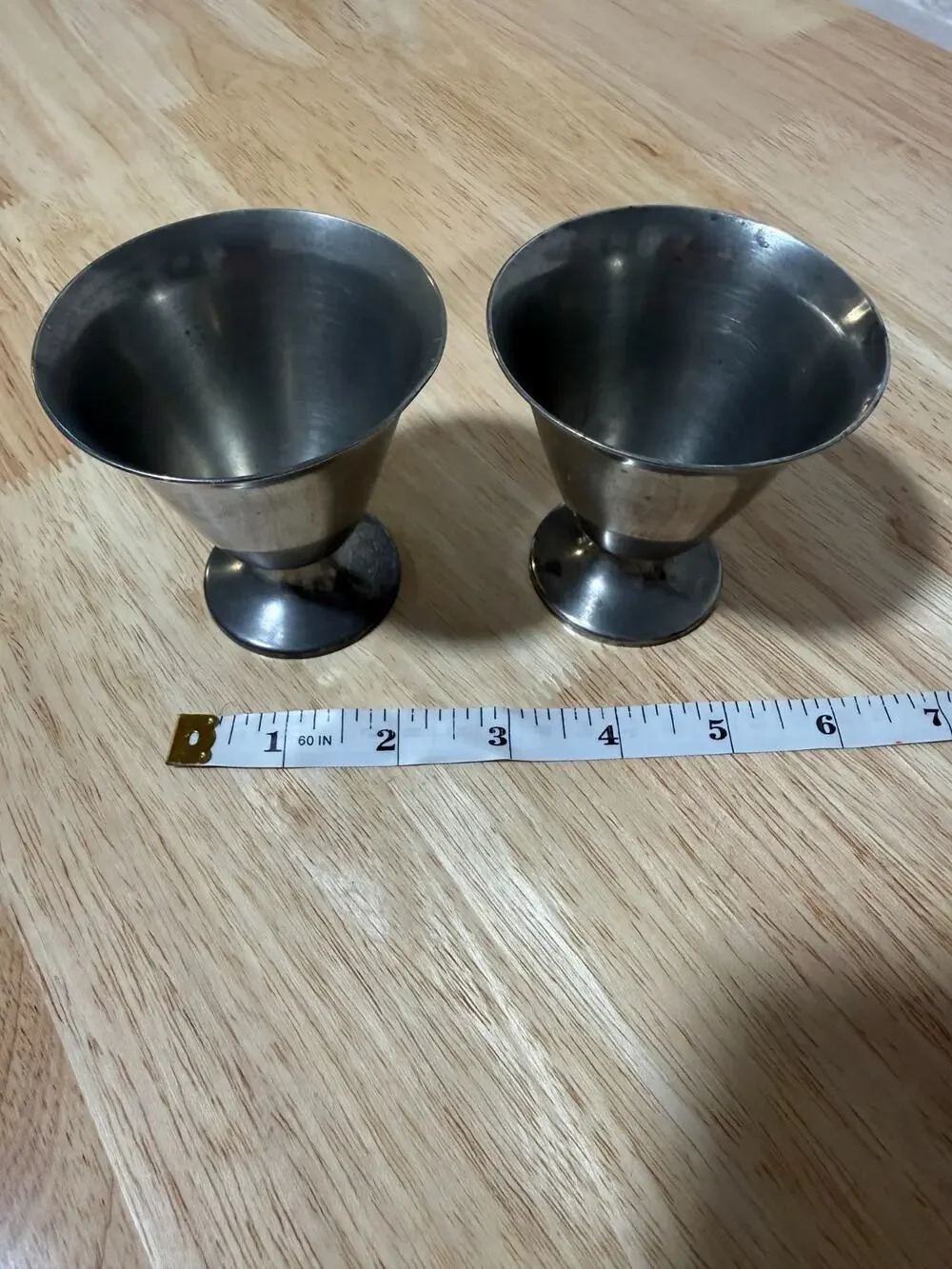 Vintage Solid Pewter Goblets Wine Cups Set of 2 Footed Chalice 3.5